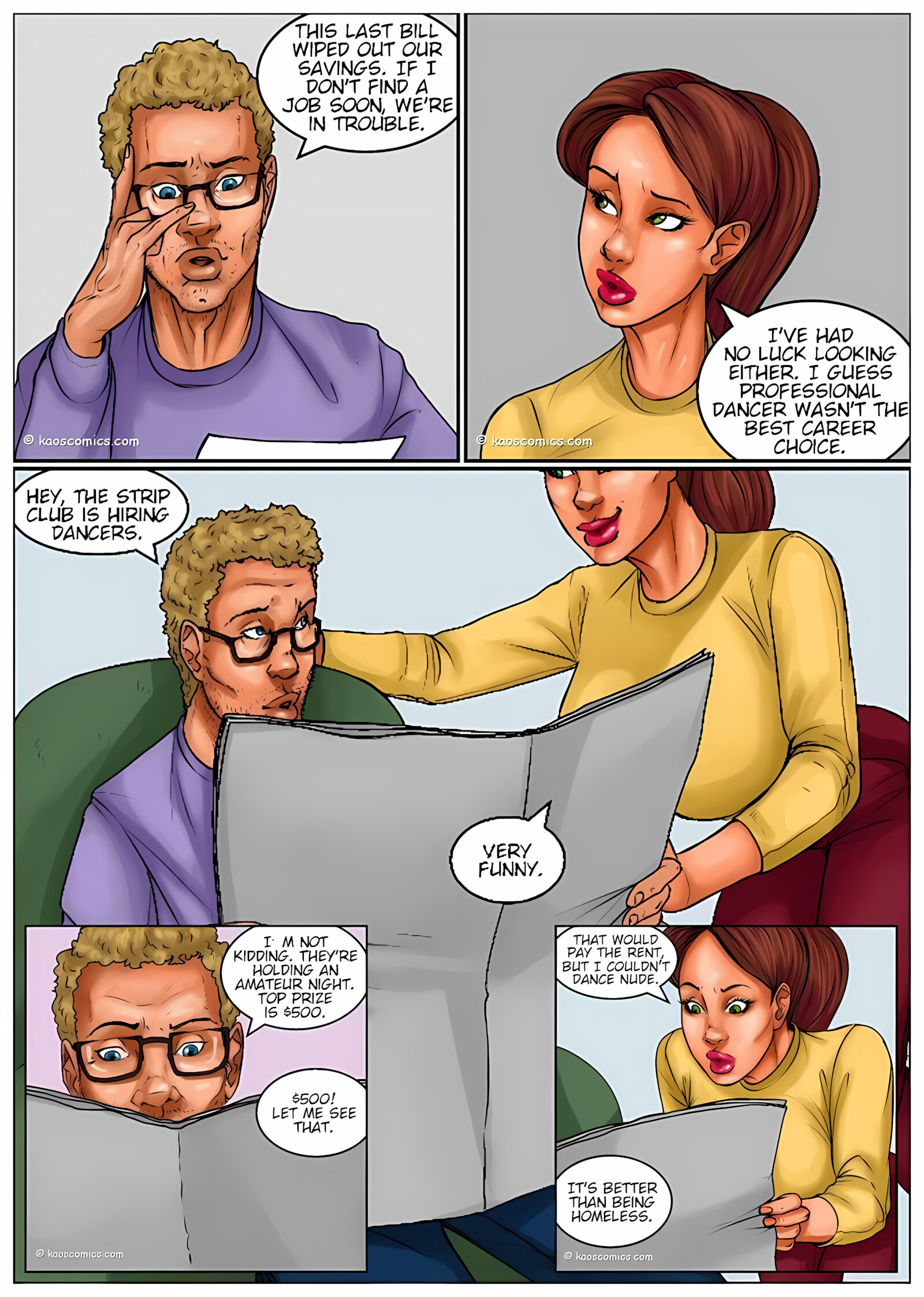 Recession Blues – Wife Forced To Strip [Kaos Comics], Recession Blues – Wife Forced To Strip, page 2 of 51
